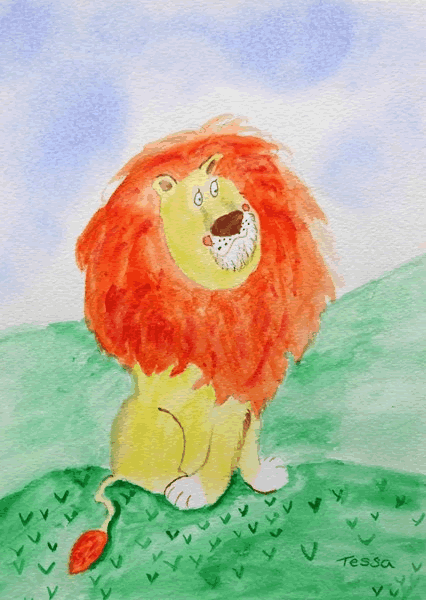 儿童画小山坡上的狮子