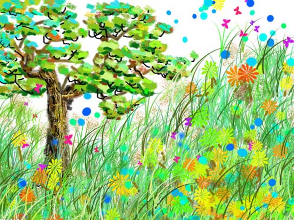 儿童画百草园的花和草