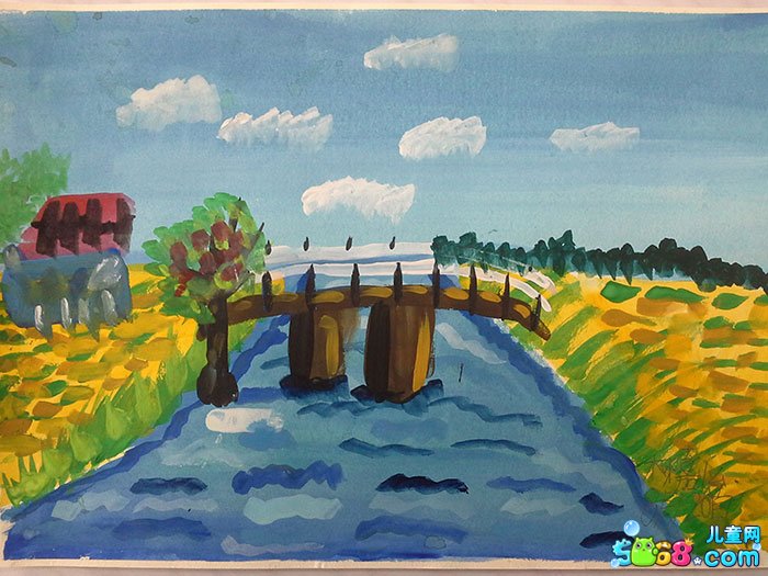 儿童画幼儿画画大全水彩画-坚固的大桥