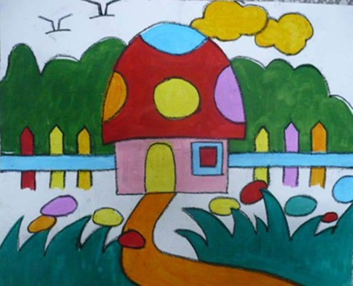 儿童画小蘑菇房子