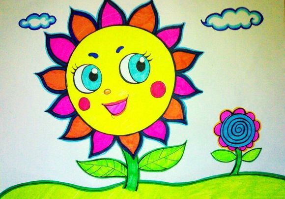 儿童画朝气蓬勃的向日葵