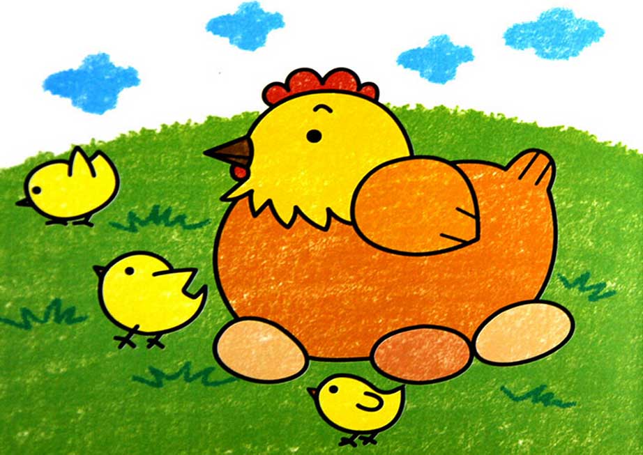 小鸡妈妈孵小鸡彩色动画片简笔画